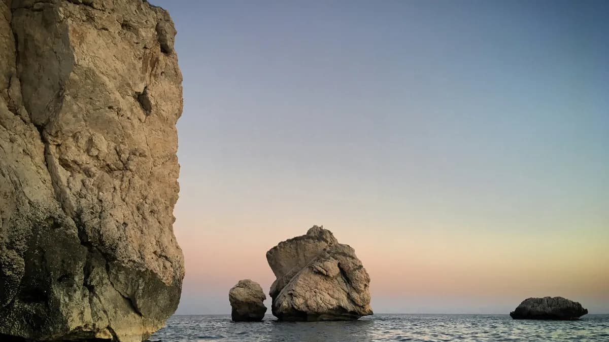 Petra tou Romiou or Aphrodite's Rock in the Mediterranean Sea near Koúklia, Paphos, Cyprus, November 2018